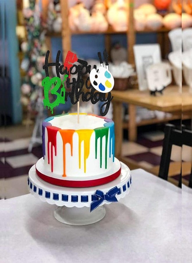 Confetti! Artist Themed Happy Birthday Cake Topper - Glitter Art Palette and Paint Brush Design - Perfect for Art Party Decorations, Kids Painting Birthday Celebrations - Image 4